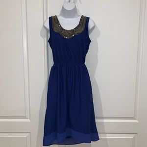 NY Collection Royal Blue Beaded Neck Dress